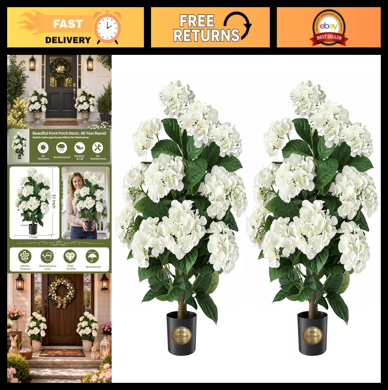 2 Pack Faux Hydrangea Trees – Realistic Artificial Flowers for Home, Wedding & O