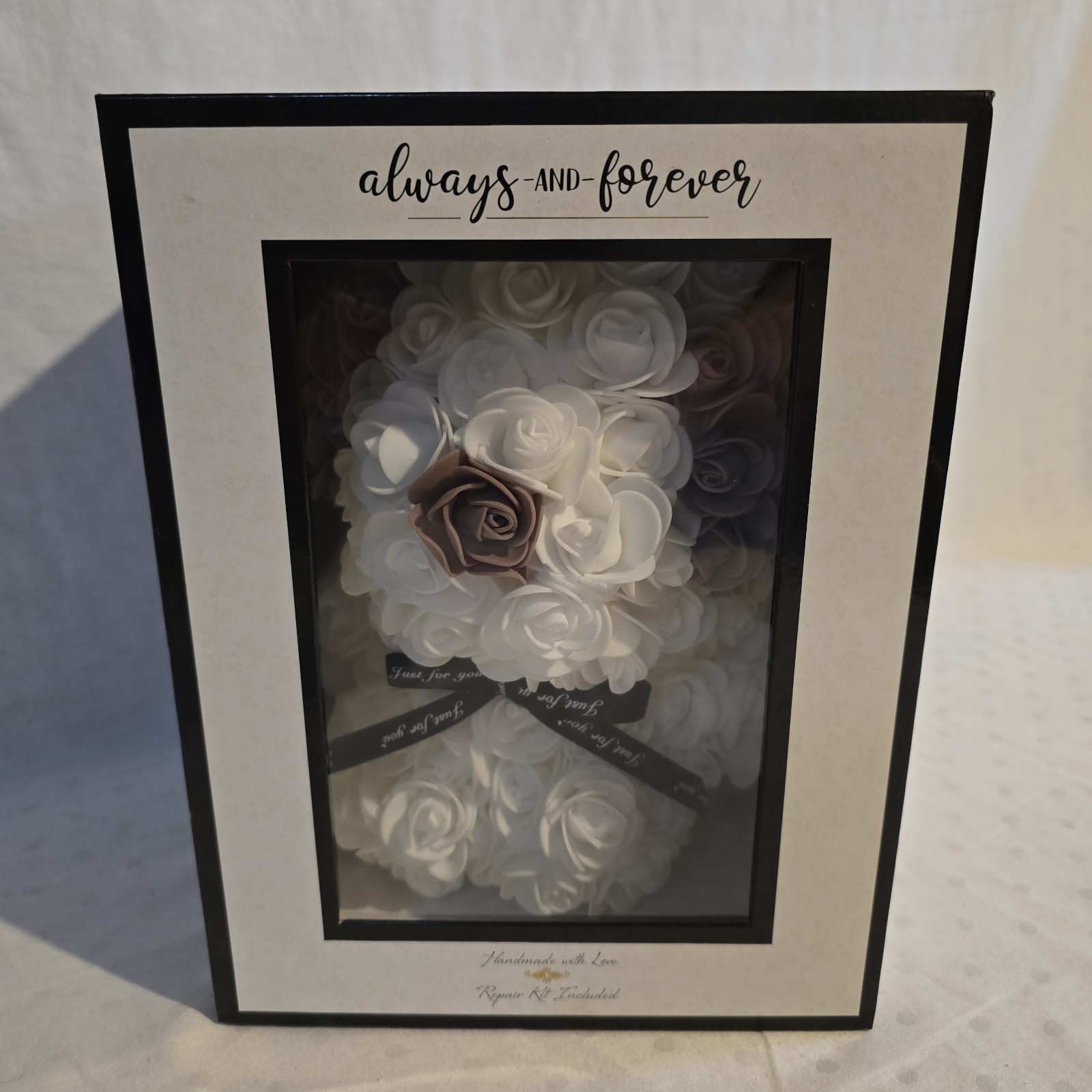 Always And Forever Rose Bear Gift Box White Floral Teddy Bear Keepsake Decor…
