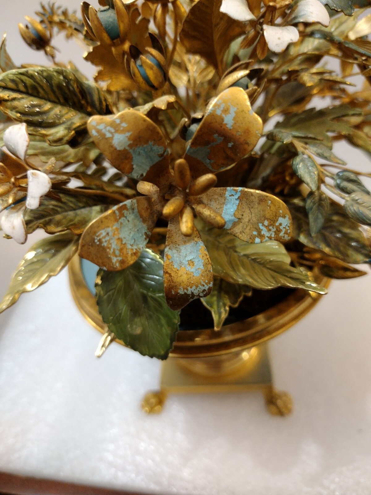 Enameled Flower Bouquet Tipped In Real Gold Labeled Italy Enameled Metal Aqua