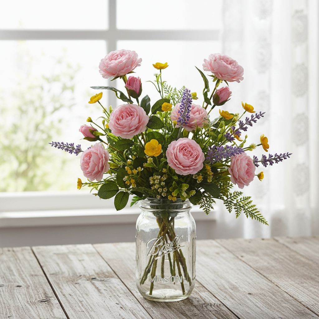 Light Pink Garden Rose Stem Set of 3 Faux Roses Real Touch Open Bloom Floral…