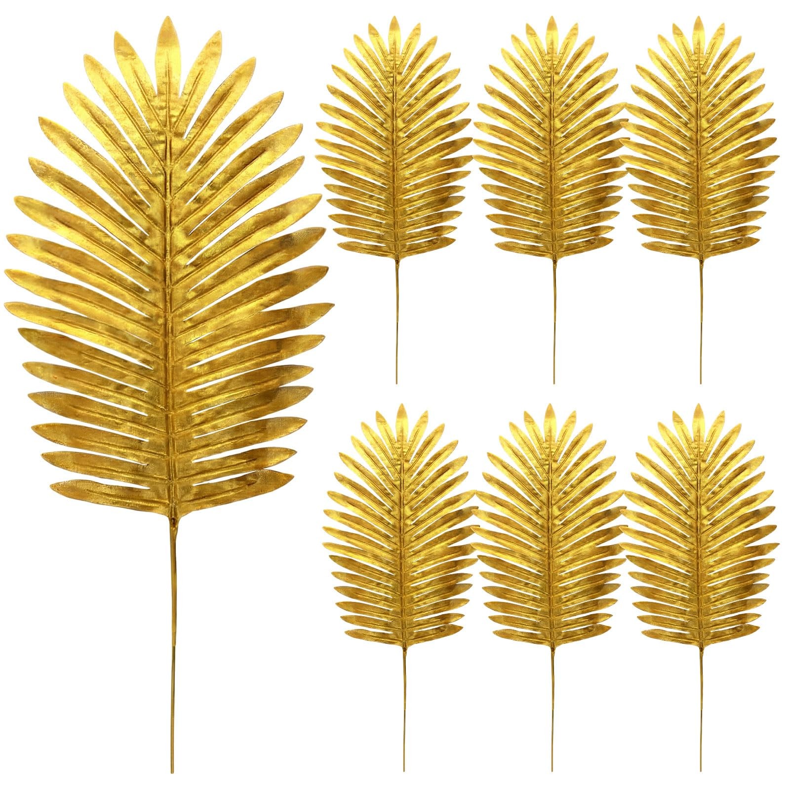 6 Pcs 18 Inch Summer Artificial Gold Palm Leaves Tropical Faux Palm Leaves Fa…