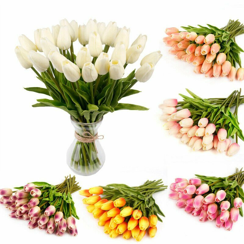 Real Touch Artificial Tulips Bridal Home Wedding Party Festival Decor USA-10 PCS