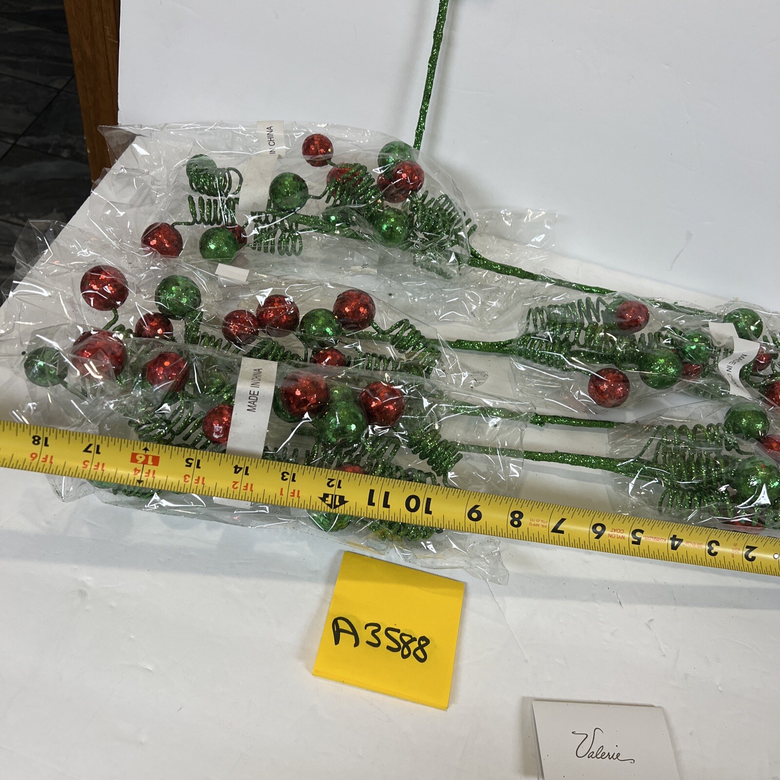 6 Rare 19” Curly Ribbon Ornament Red Green Berry Pick Branch Valerie Parr Hill