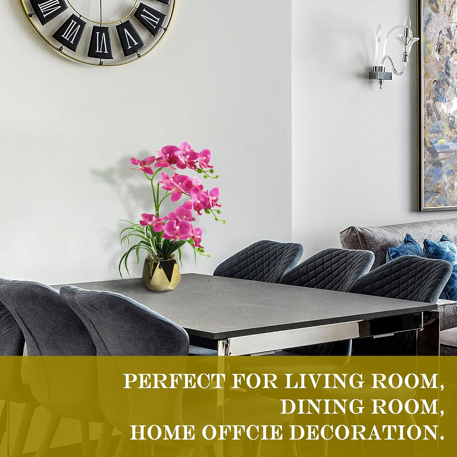 Fuchsia Artificial Orchids in Gold Vase | Elegant Home Decor Plant