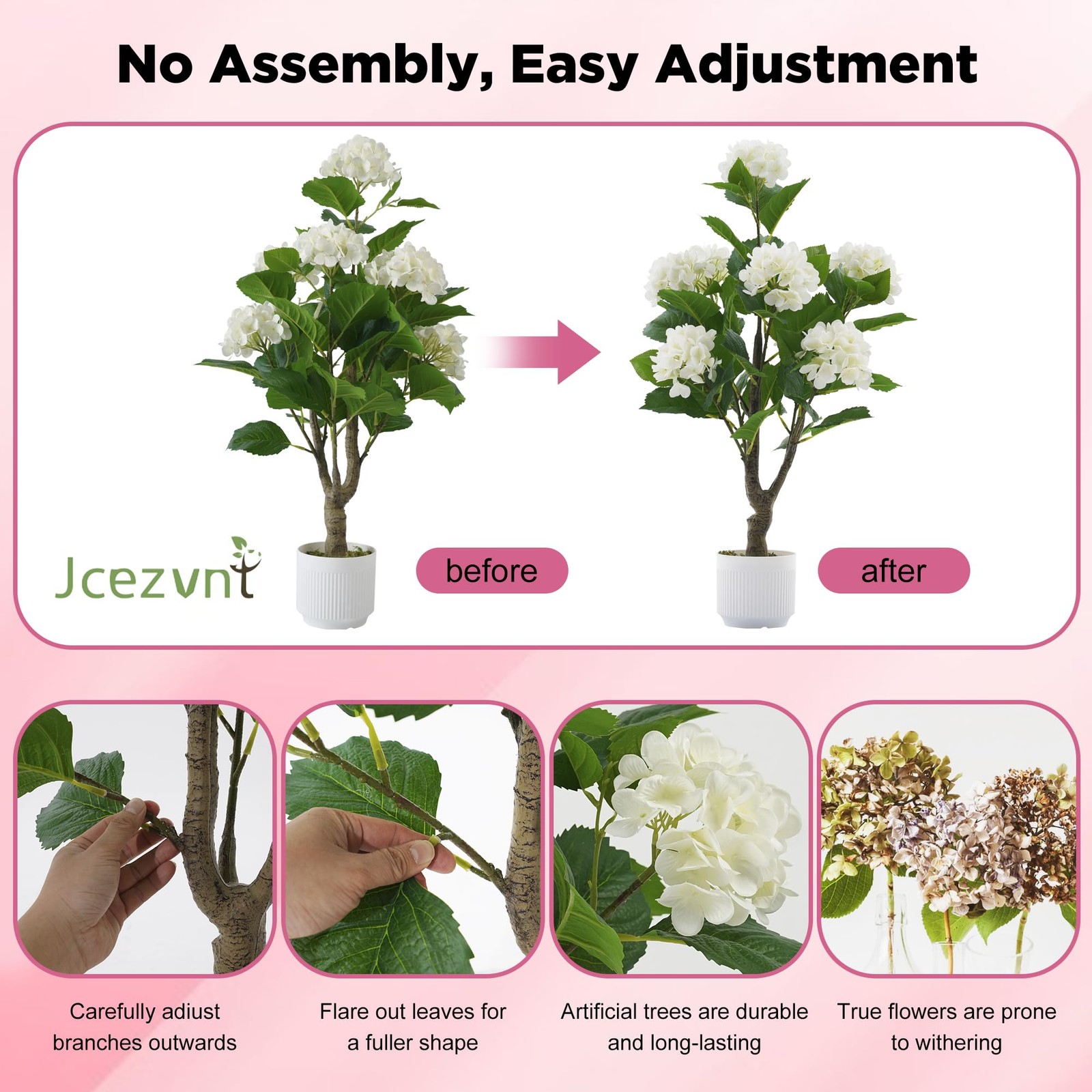Artificial Hydrangea Tree 2 Pack, 3FT Faux Hydrangea Plant in Pot with White …