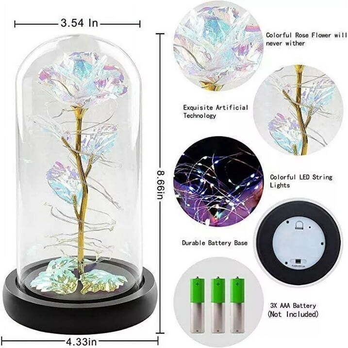 Eternal Forever Galaxy Rose Flower In Glass Dome LED Light Romantic Gift for Her