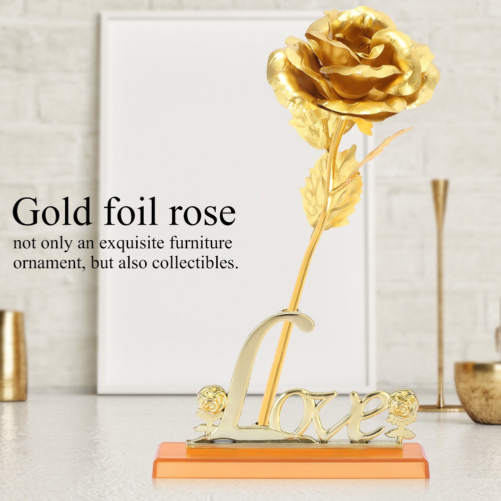 (Golden)24K Gold Foil Flower Artificial Rose Valentine Day Romantic Gift