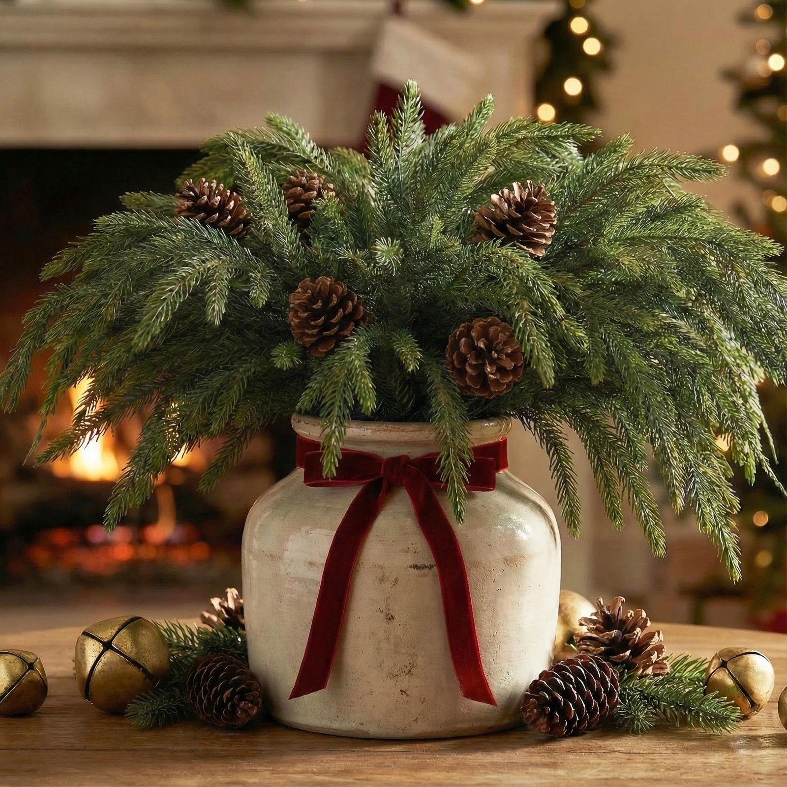 12 Pcs Norfolk Pine Stems with 5 Pcs Pine Cones 18″, Greenery Artificial Real…