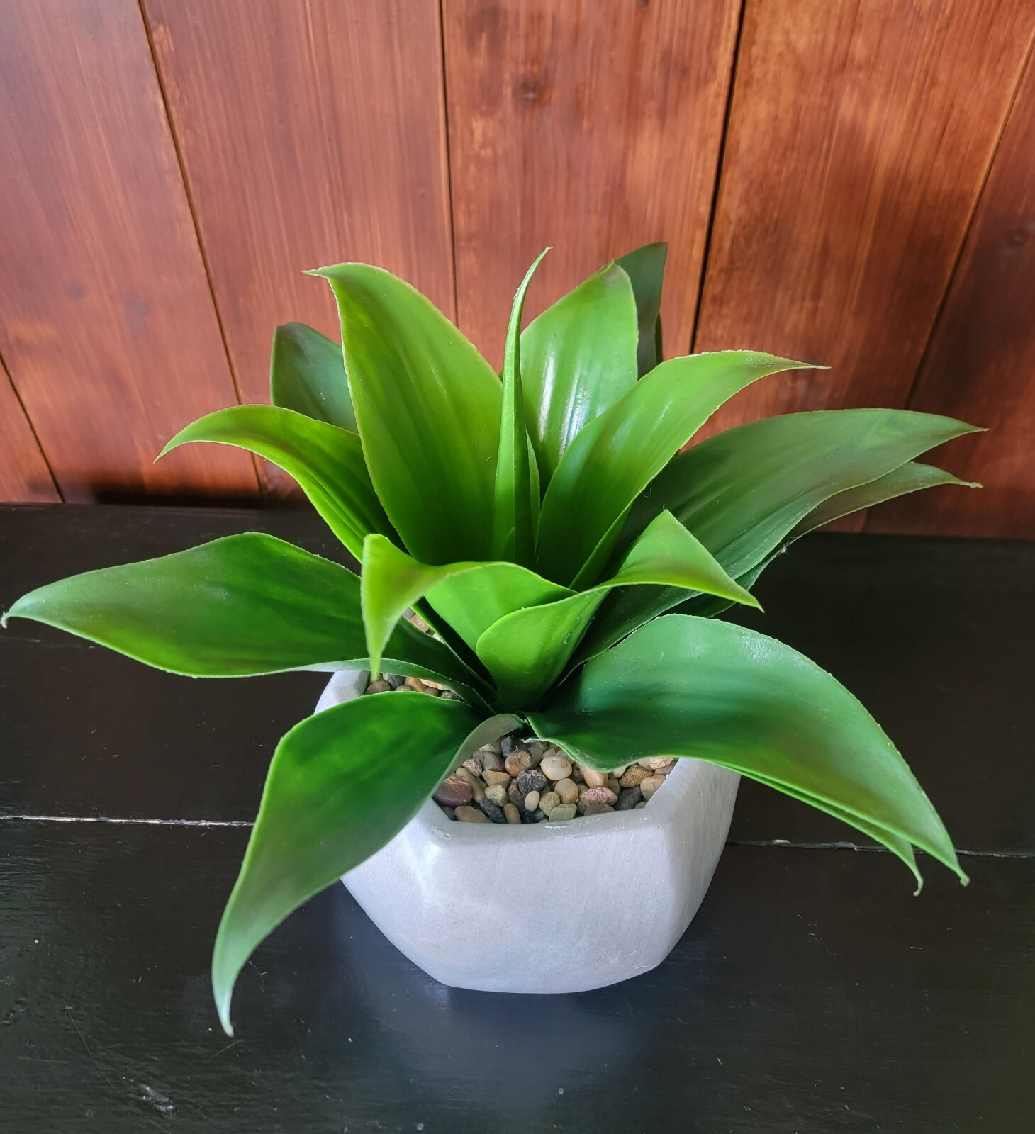 Large Artificial Green Leafy Plant Decor in Gray Hexagon Ceramic Pot 13.75″ Tall