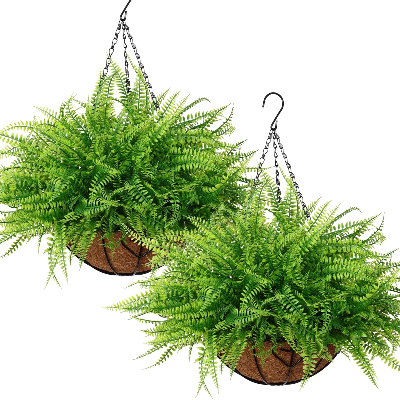 Artificial Hanging Plants with Basket 2PCS Fake Boston Fern Baskets, Outdoor …