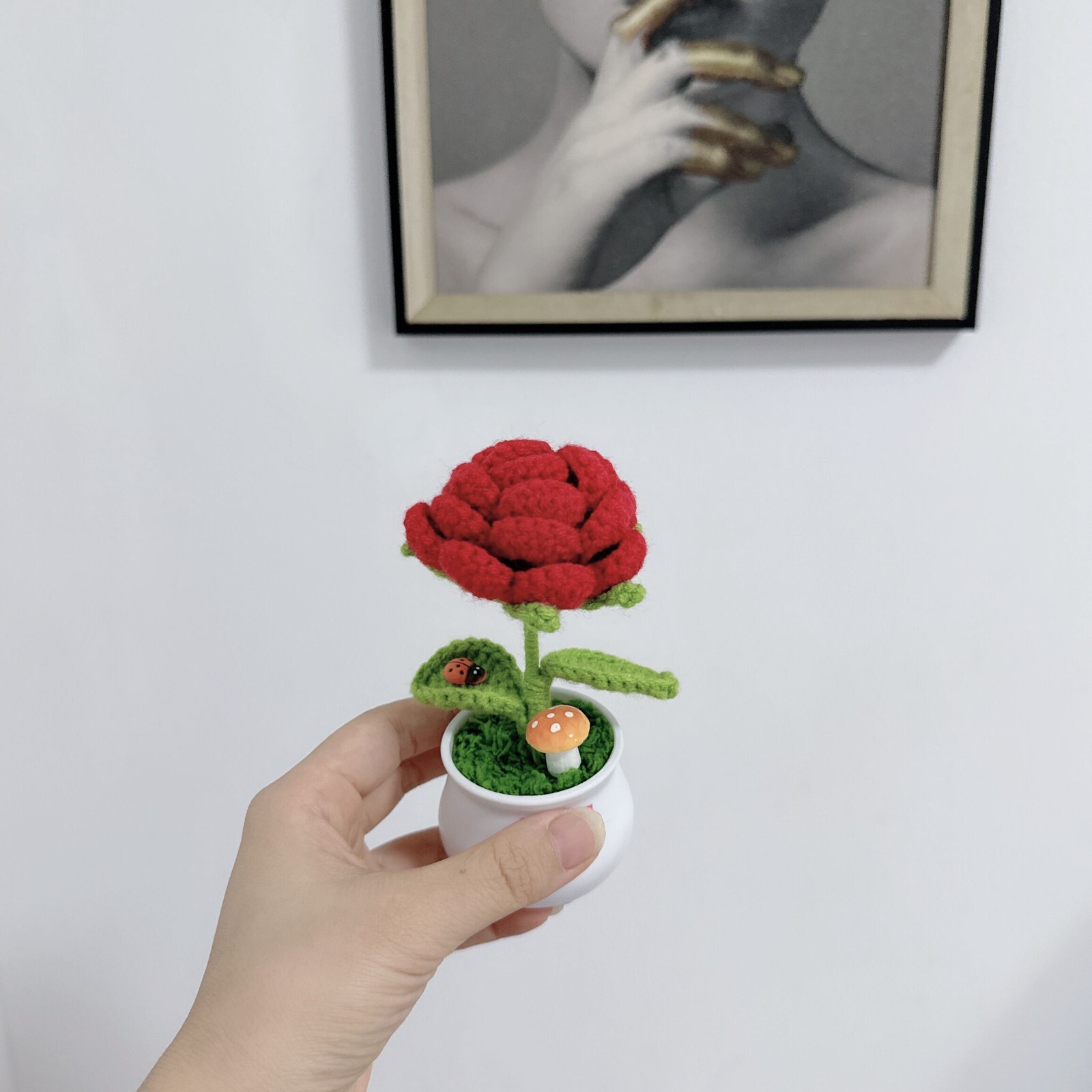 DIY Handmade Mini Flower Plants Crochet Woolen Potted Ornament For Decoration