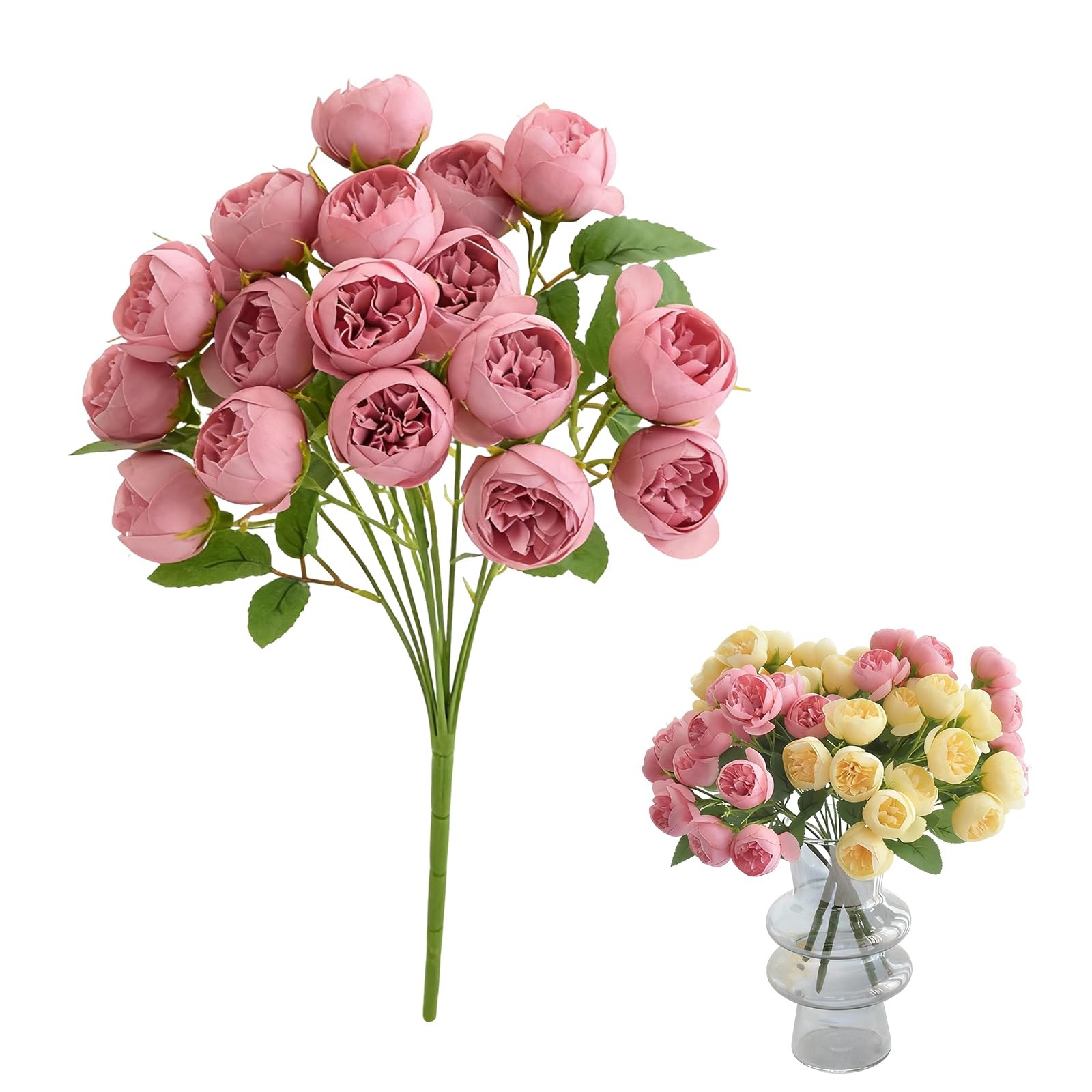 Mother’s Day Simulated 15-Head Tea Rose Artificial Flower Peony Hand-Held Bou…