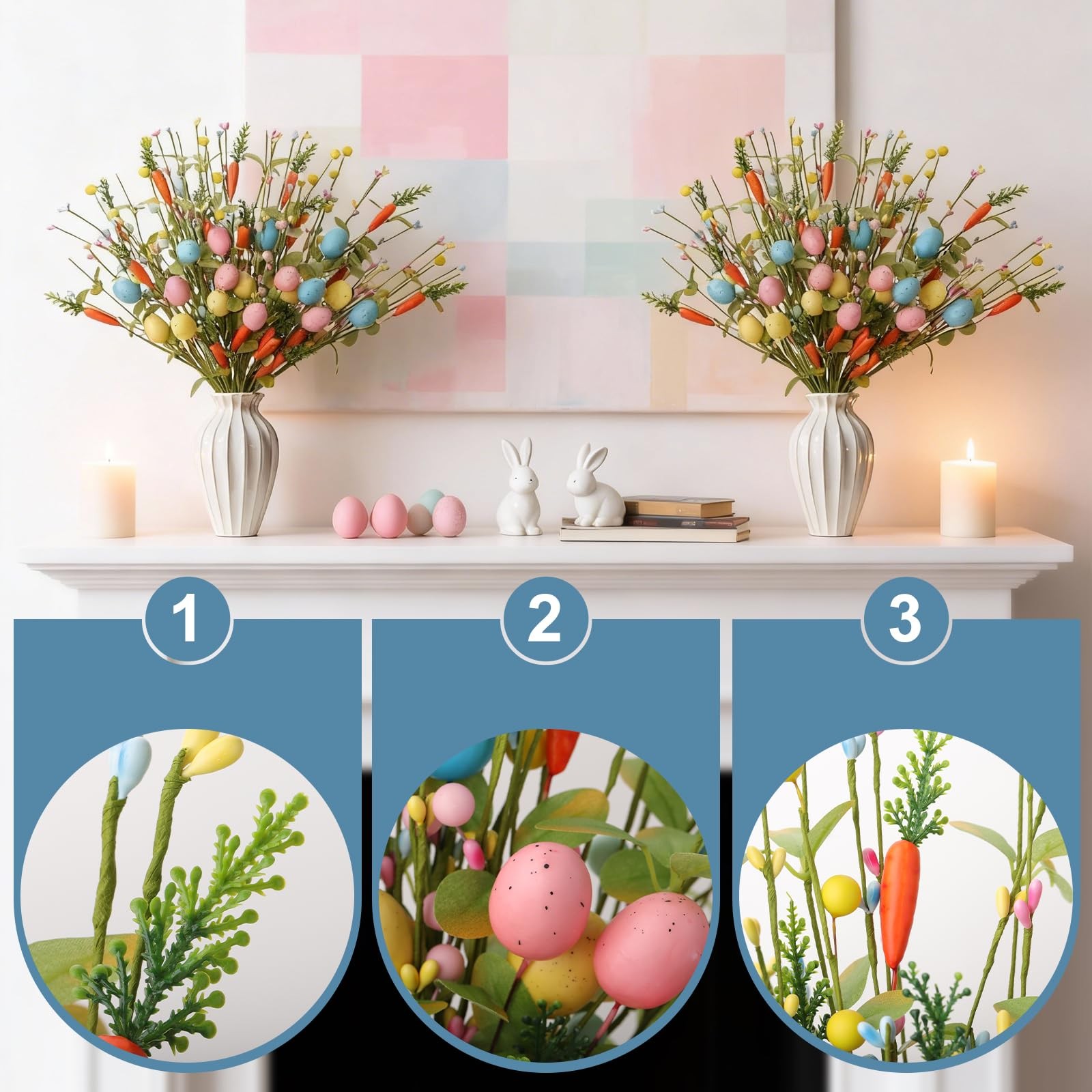 Easter Decorations 6 Pack Easter Stems 17 Inch Artificial Egg Picks with Carr…