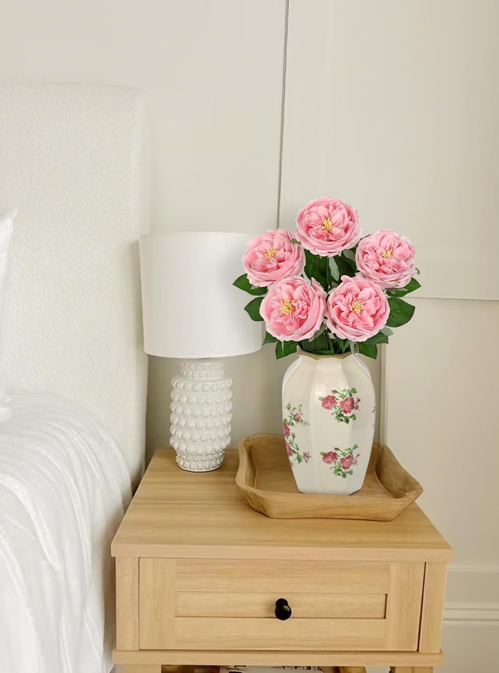 5Pcs Peonies Artificial Flowers Real Touch Austin Roses 23.6 Inch Long Stem F…