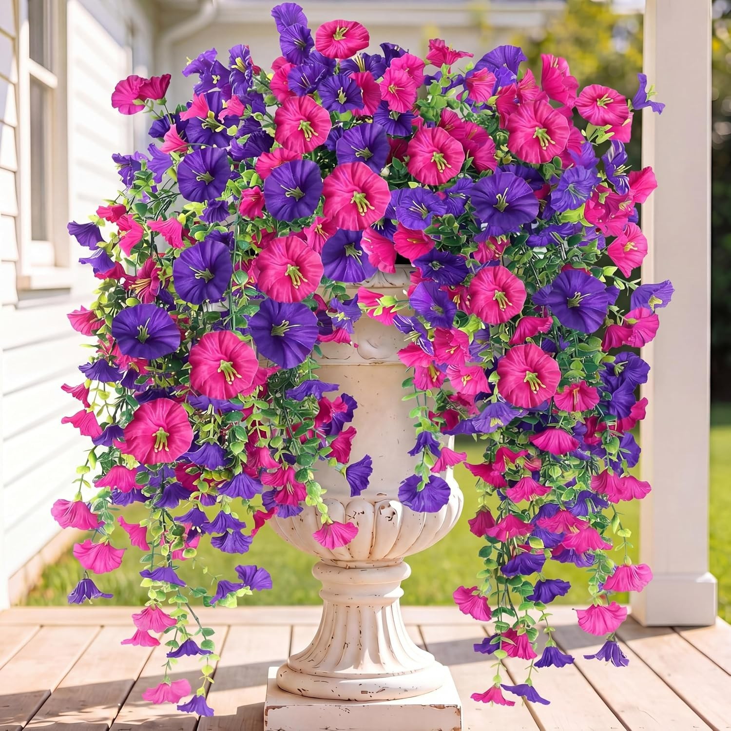 Lifelike Purple & Magenta Faux Hanging Flower Plants – Indoor & Outdoor Use