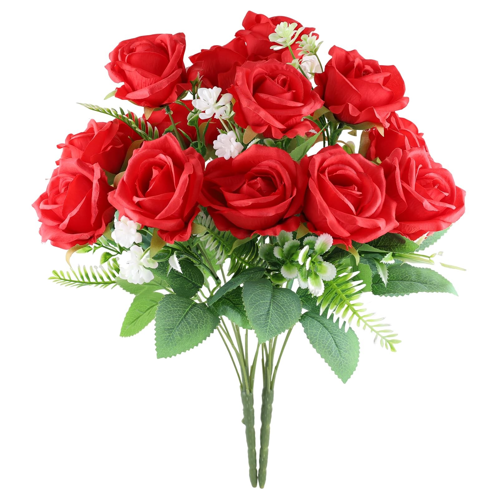 2 Pcs Red Silk Memorial Artificial Rose Flowers Cemetery Grave Vase Headstone