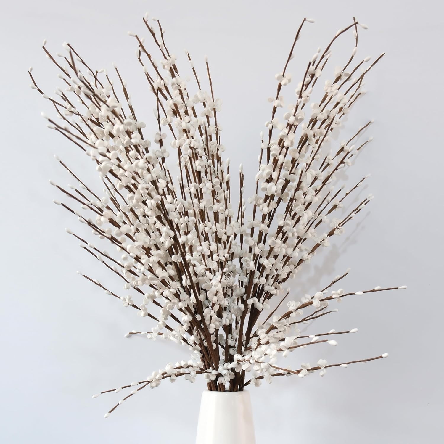 10pcs Faux Tall Pussy Willow Branches for Home Office Wedding Decor White