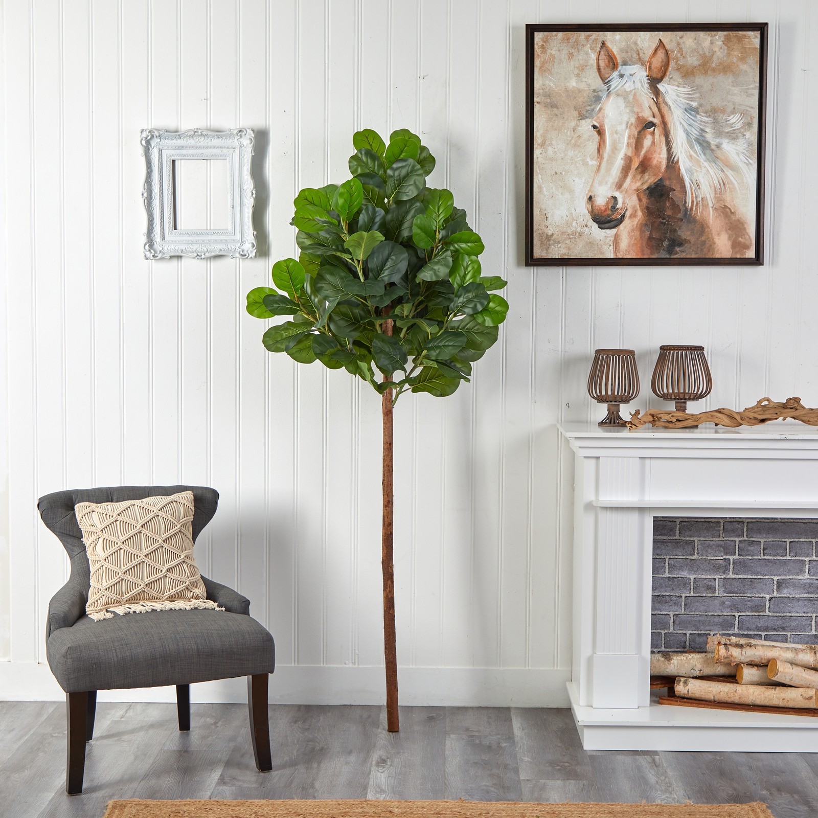 Nearly Natural 6.5ft Artificial Fiddle Leaf Tree (No Pot) in Green