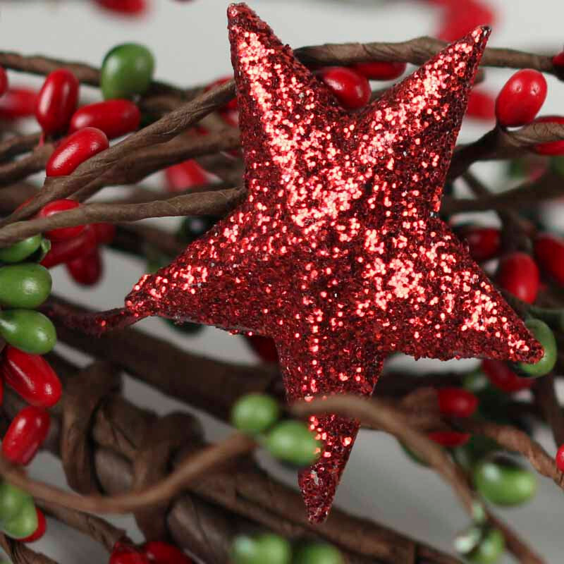 Hand Wrapped Decorative Glittered Star and Pip Berry 48″ Long Garland