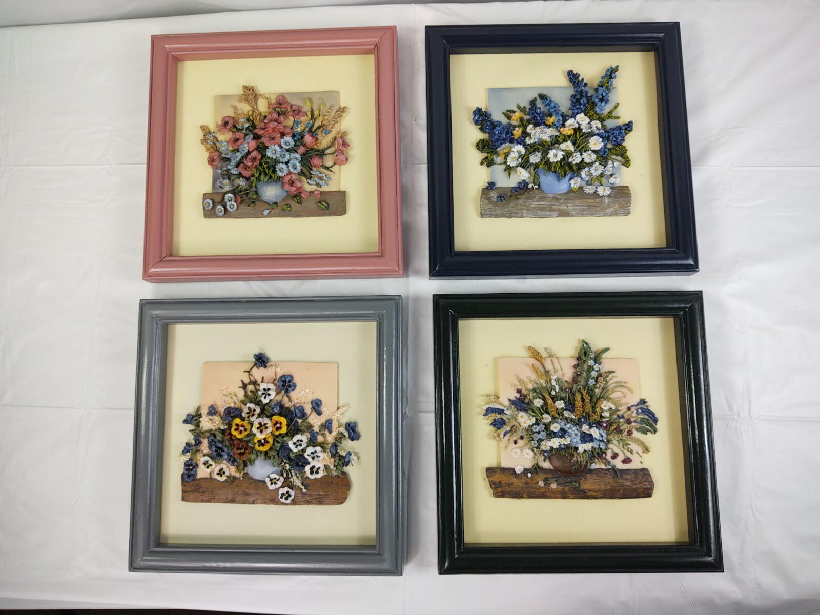 Vtg 1999 Trippie’s Lot Set 4 Framed 3D Floral Wall Hanging Art Home Office Decor