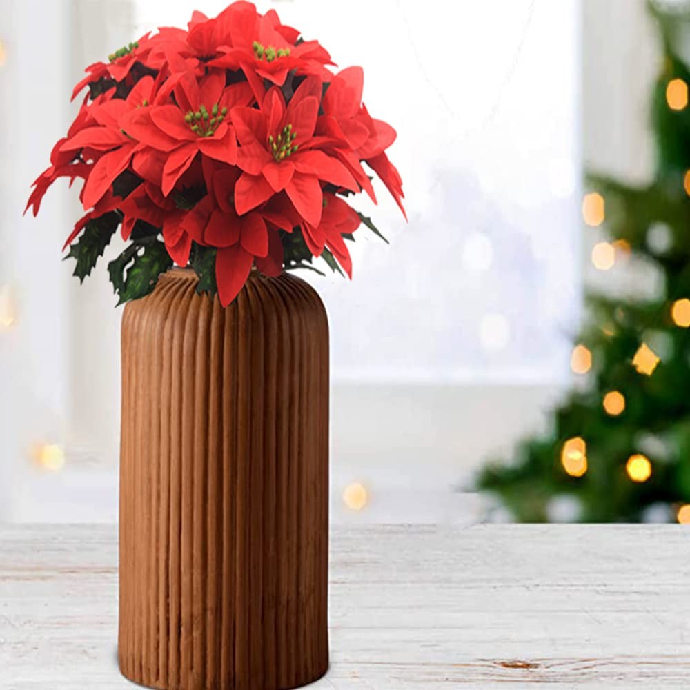 Red Artificial Poinsettia Flowers Winter Christmas Floral Bouquet 4 PCS