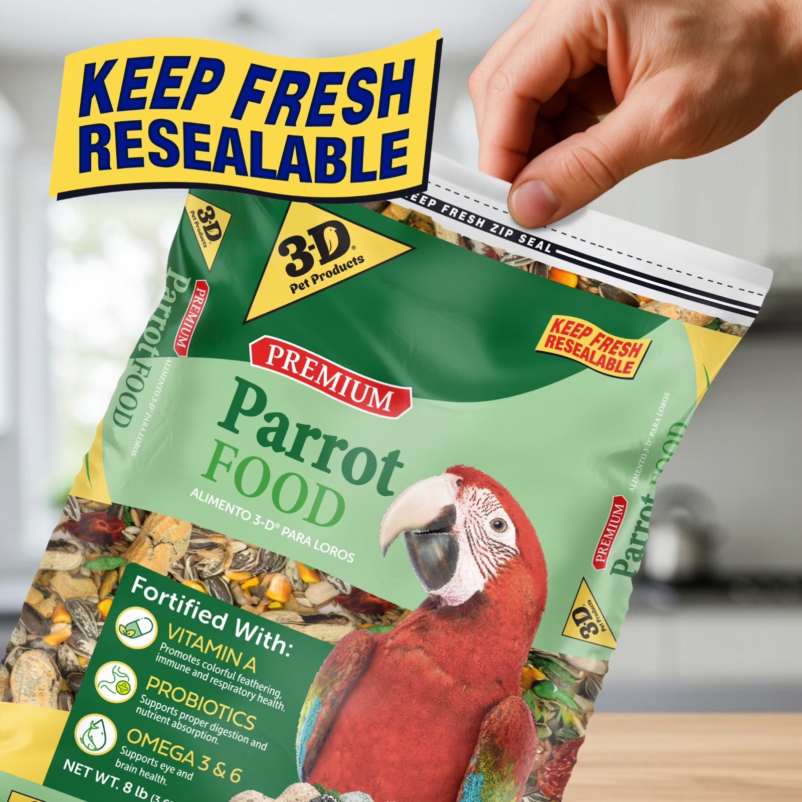 3-Pack 3-D Pet Products Premium Parrot Bird Food Seeds 8 lb
