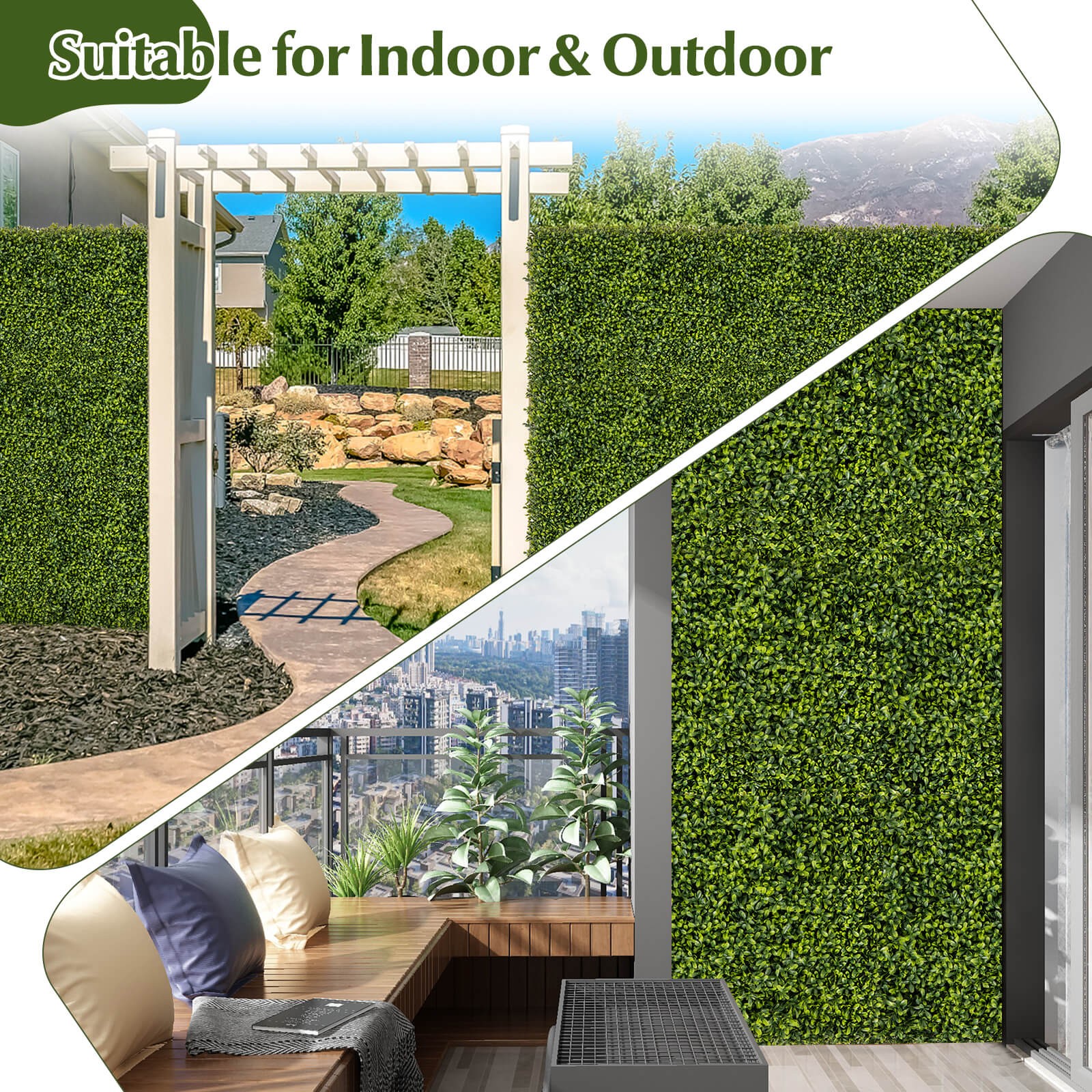 12 PCS 20″ x 20″ Artificial Hedge Boxwood Panels w/ Decorative Grass Wall Panels