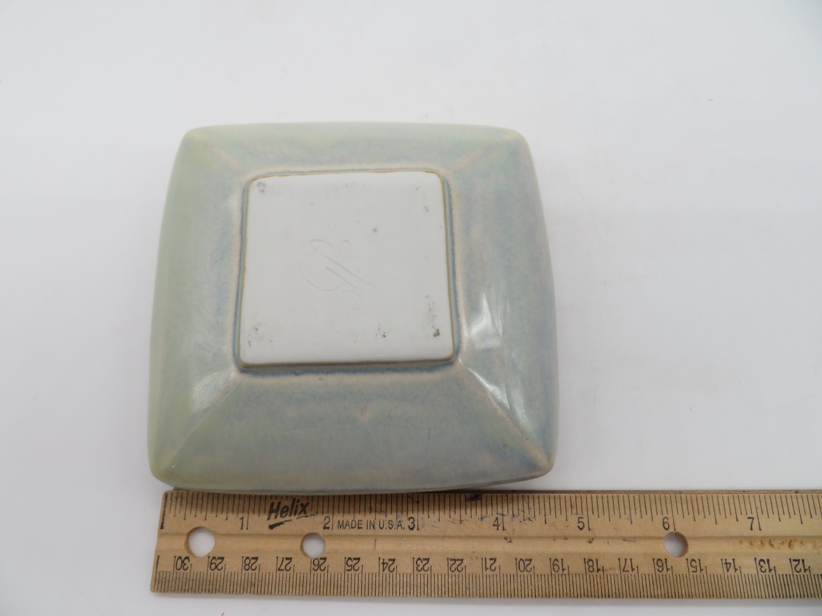 VTG Georgetown Pottery USA Ikebana square Flower Vase with Frog abstract pattern