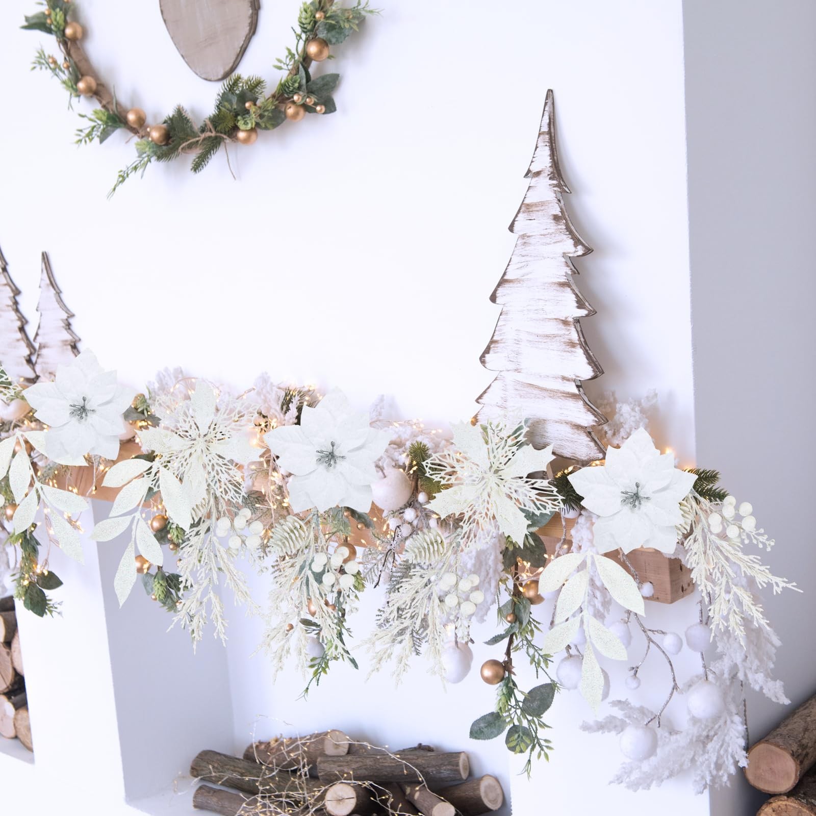 35 Pcs Christmas Artificial Poinsettia Flowers Picks and Artificial Leaves Sp…