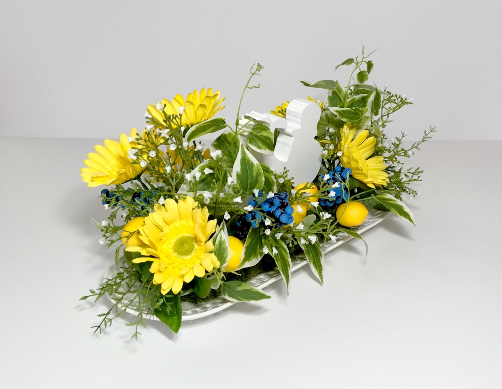 SPRING LEMONS YELLOW FLOWERS BICYCLE SIGN CENTERPIECE ARRANGEMENT DECORATION NEW