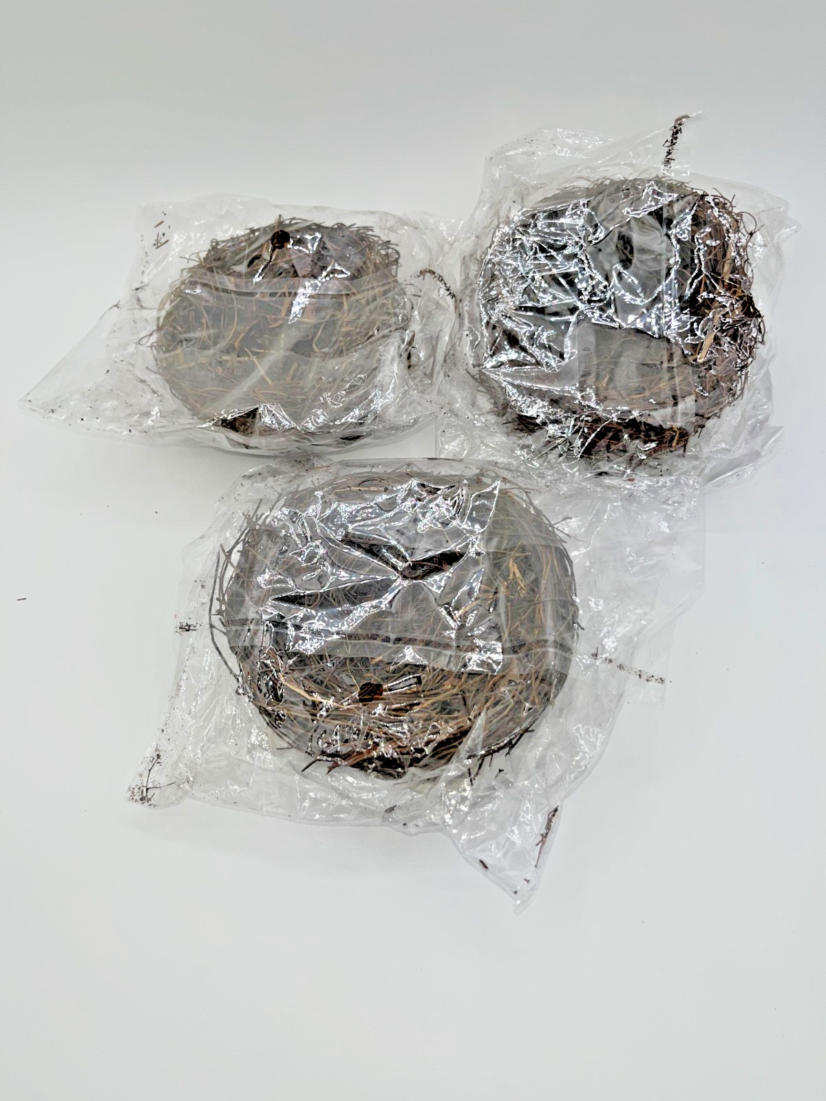 NWT Rustic 3 Bird NESTS Brown Ornament Craft Decoration Artificial Birds Nests