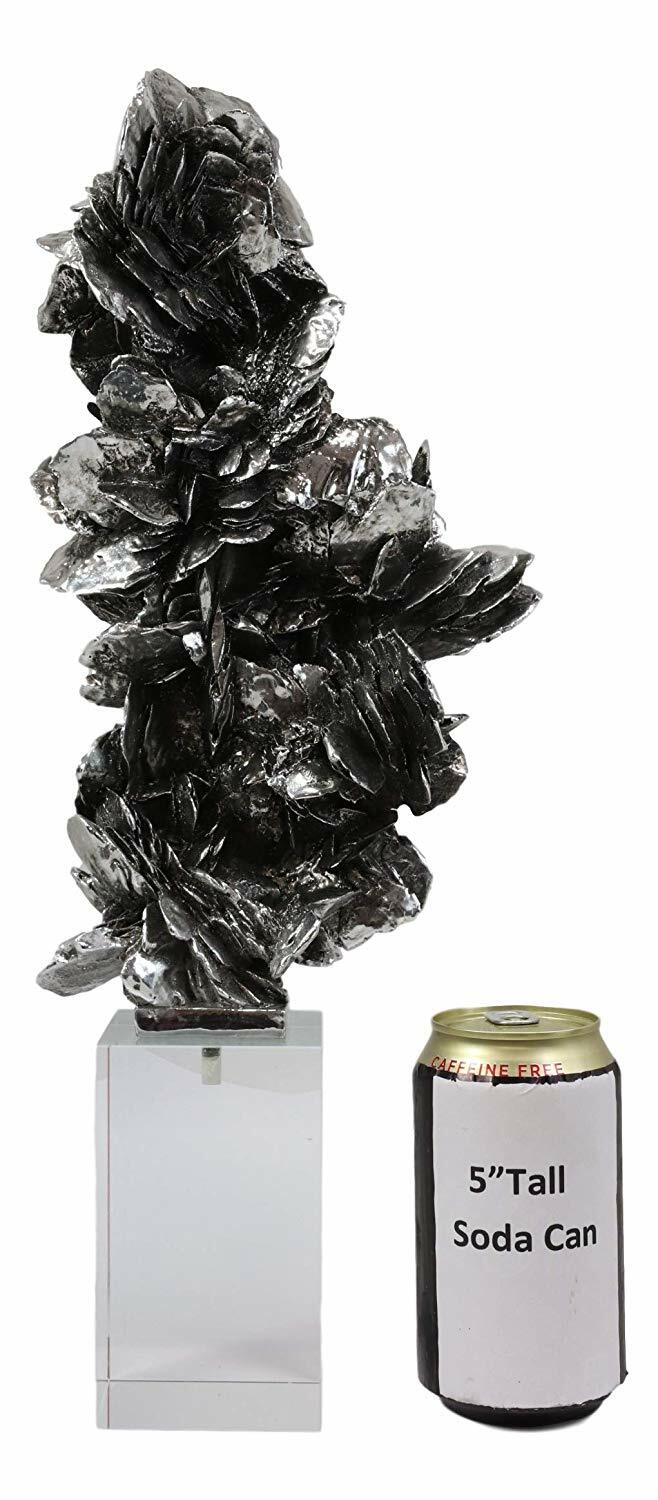 Ebros Electroplated Silver Desert Rose Sculpture On Crystal Glass Base 16.5″ H