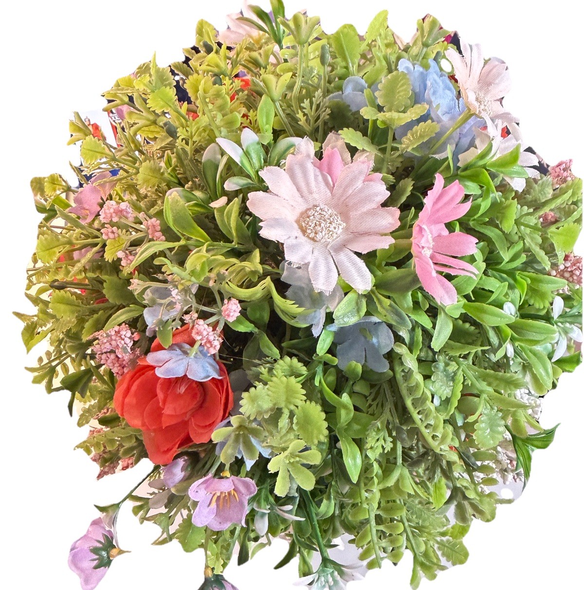 Ashwood 18” Coral & Blue Meadow Flower Artificial Topiary Plant In Black Planter