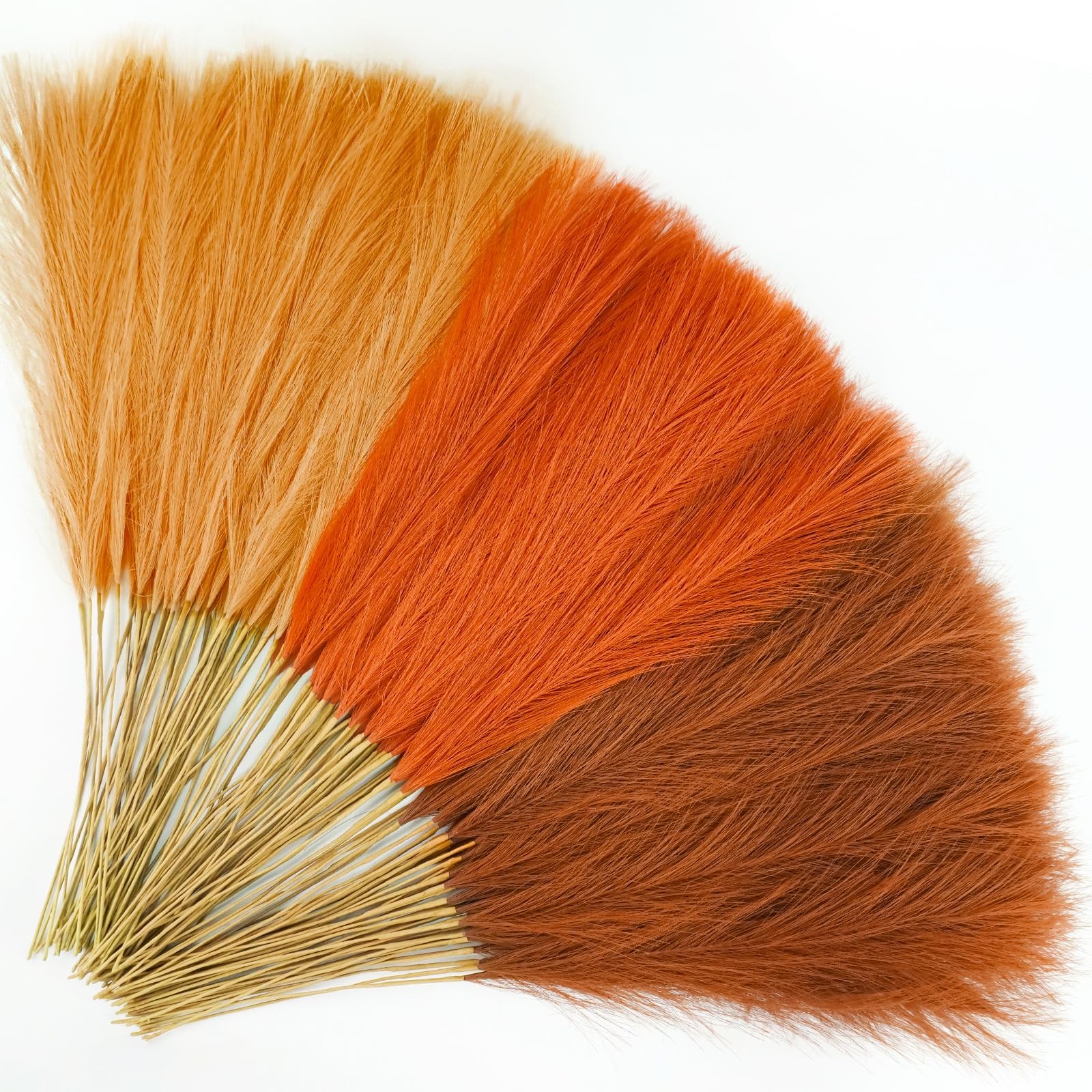 150pcs Orange Pampas Grass, 21.6in Fluffy Faux Colored Pompas Grass Short Art…