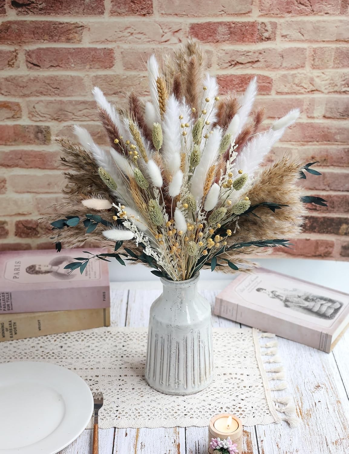 126pcs Dried Pampas Grass Bouquet – Boho Floral Decoration for Weddings & Homes