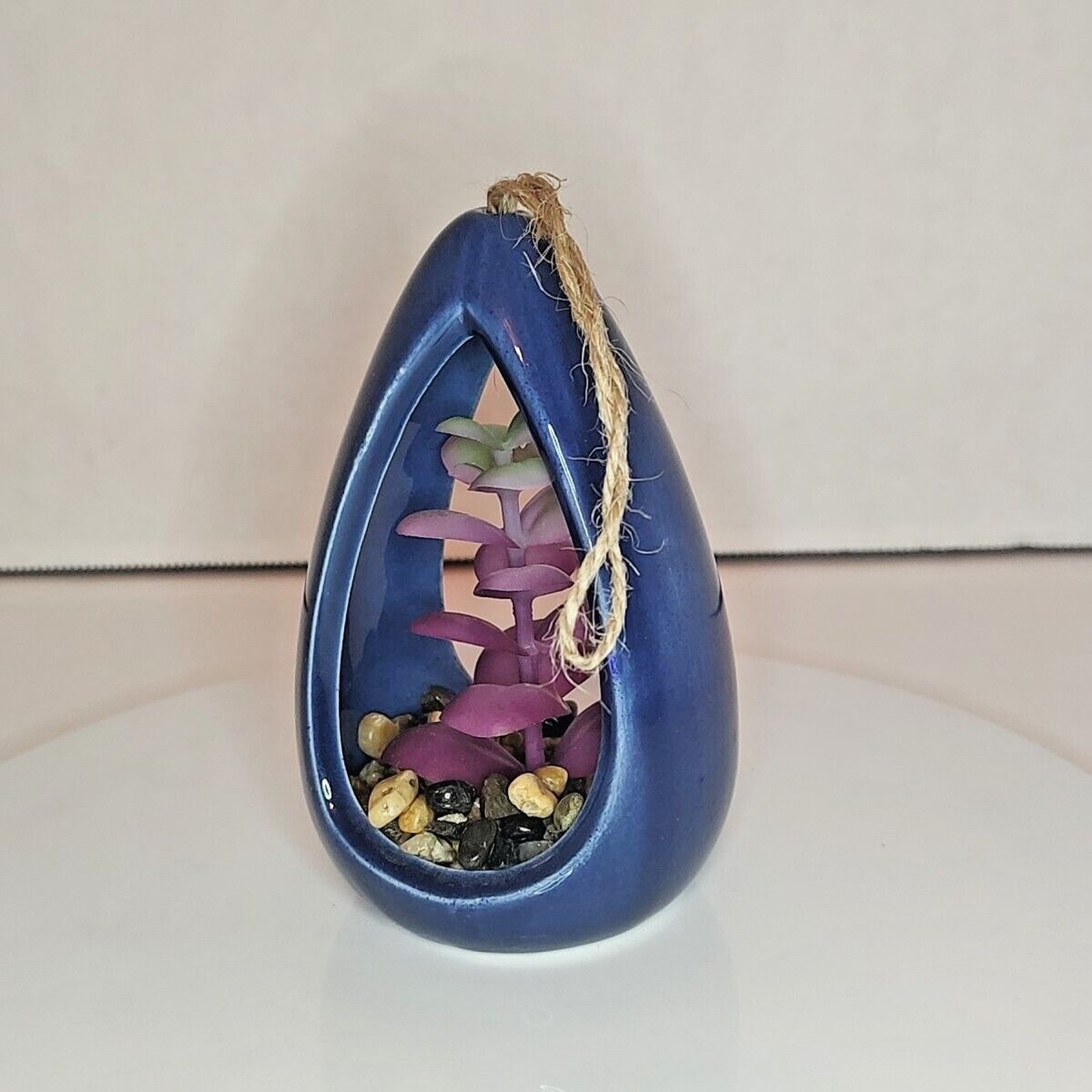 Hanging Modern Coastal Artificial Succulent Home Decor Navy Blue Purple Ceramic