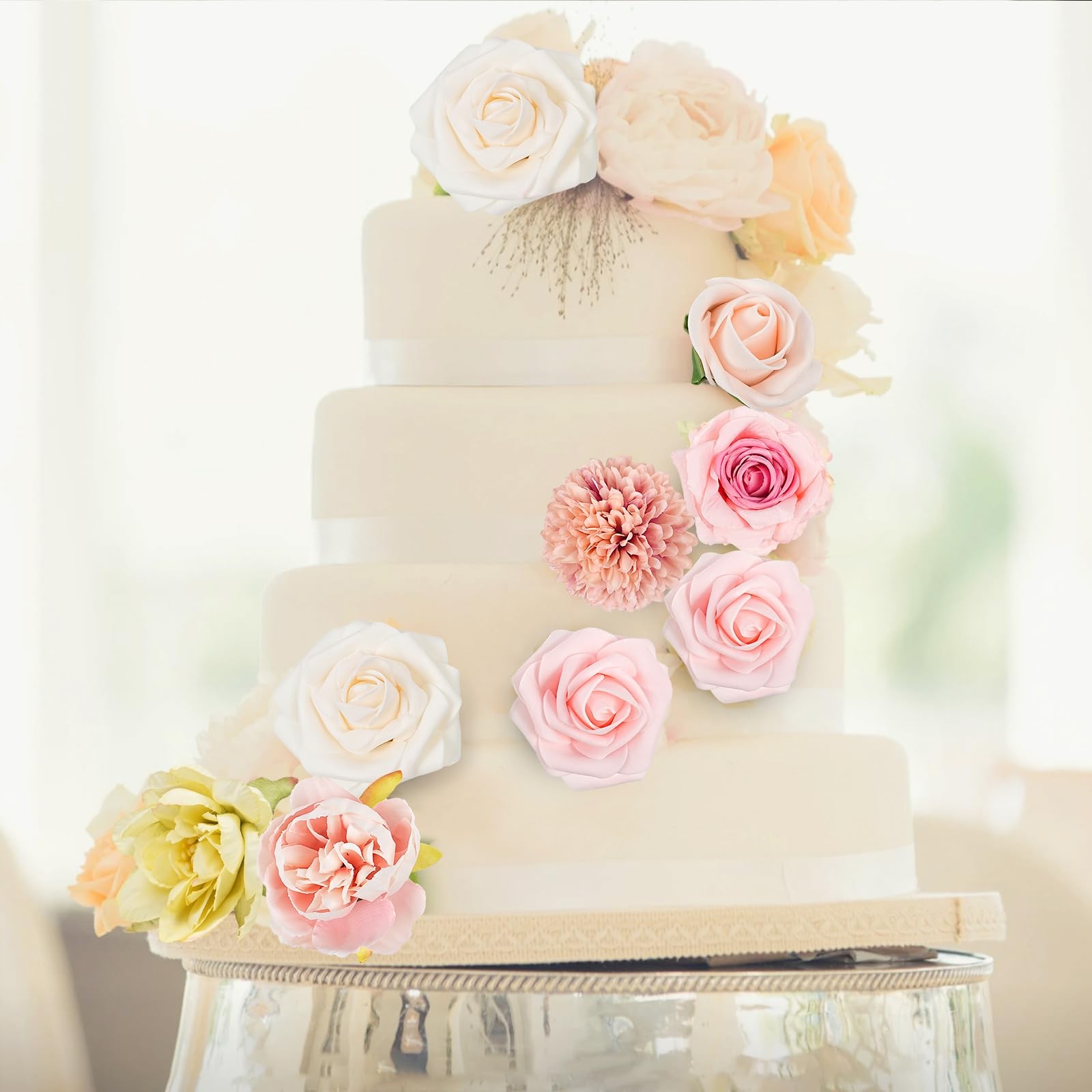 Pink, Blush Artificial Flowers Combo, Fake Roses, DIY Wedding Bouquets, Decor