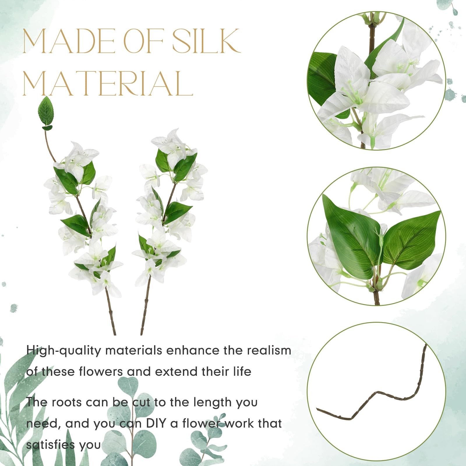 30 Pcs Artificial Faux Bougainvillea Fake Flower Silk Bougainvillea Branches Uv