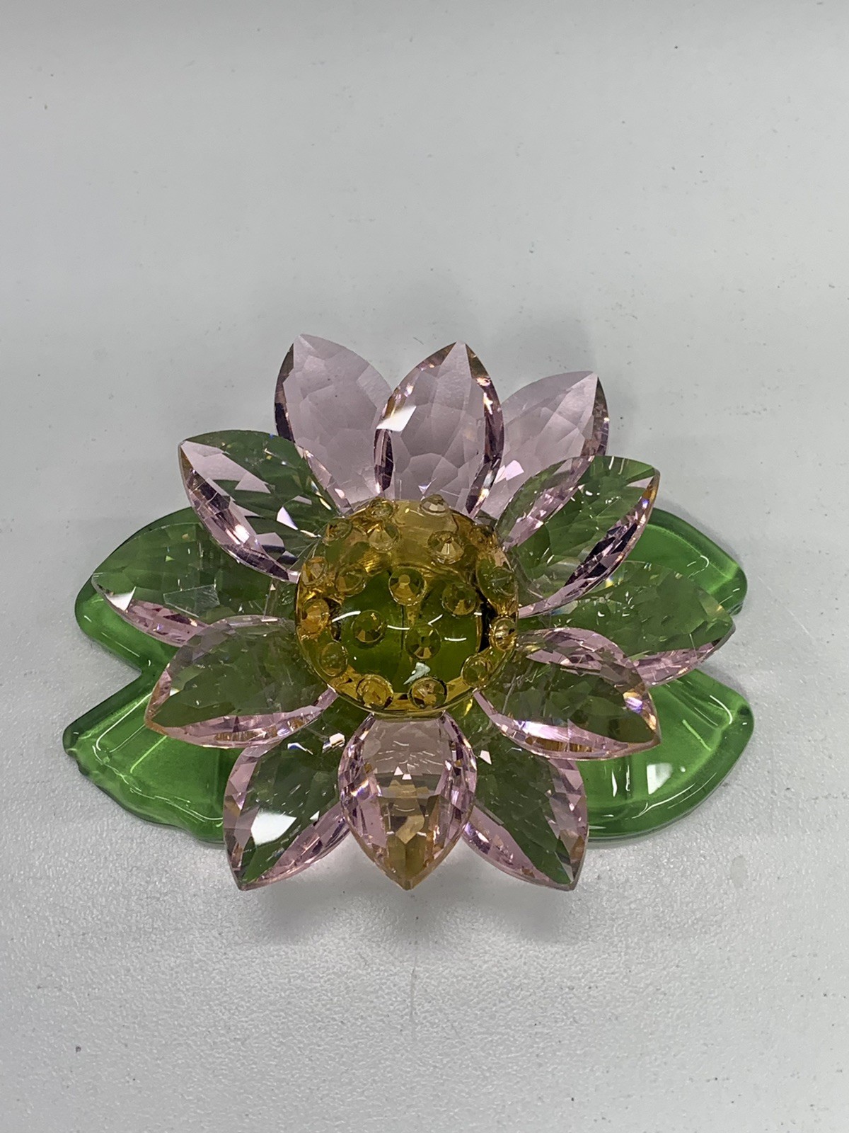 Crystal Pink Lotus Flower Green Lily Pad