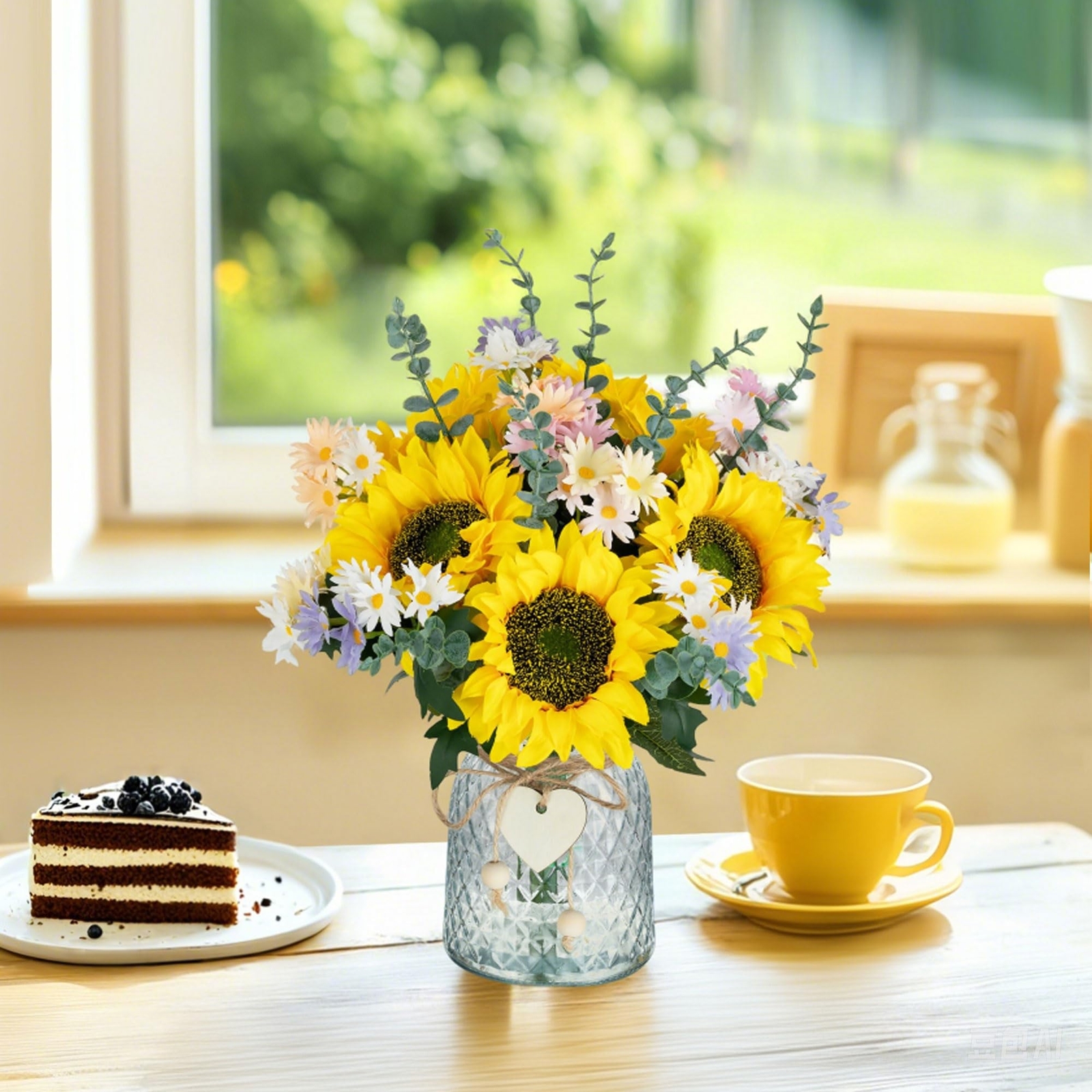 Sunflower Fake Flowers in Vase Sunflowers Artificial Flowers with Vase for Ta…