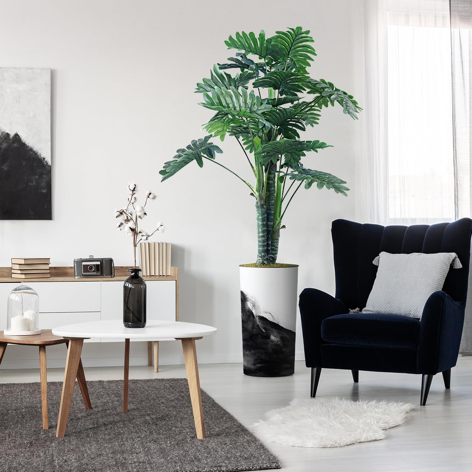 Artificial Tree in Contemporary Planter Fake Bird of Paradise Silk Tree Indoor &