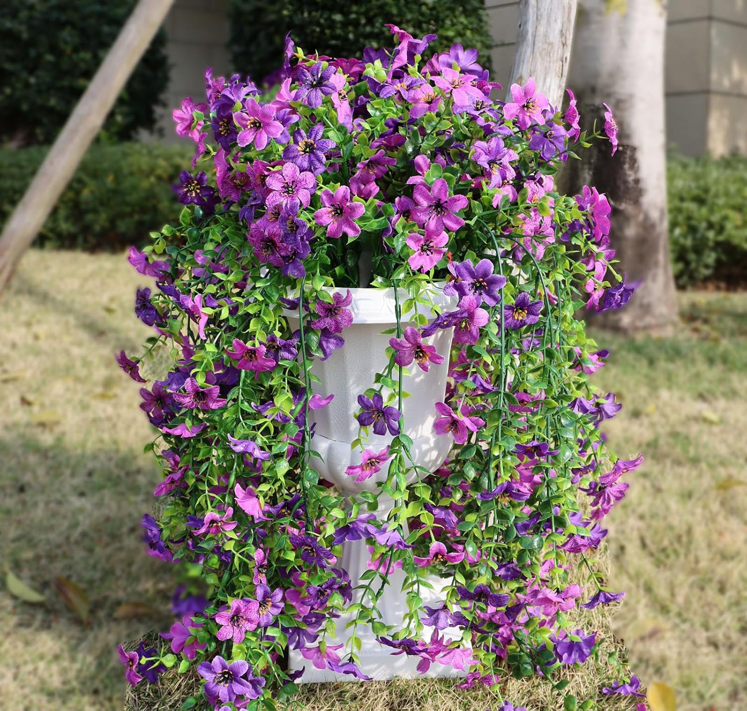 Artificial Hanging Flowers for Outdoors, 4 Pack Fake Hanging Plant for Spring Su