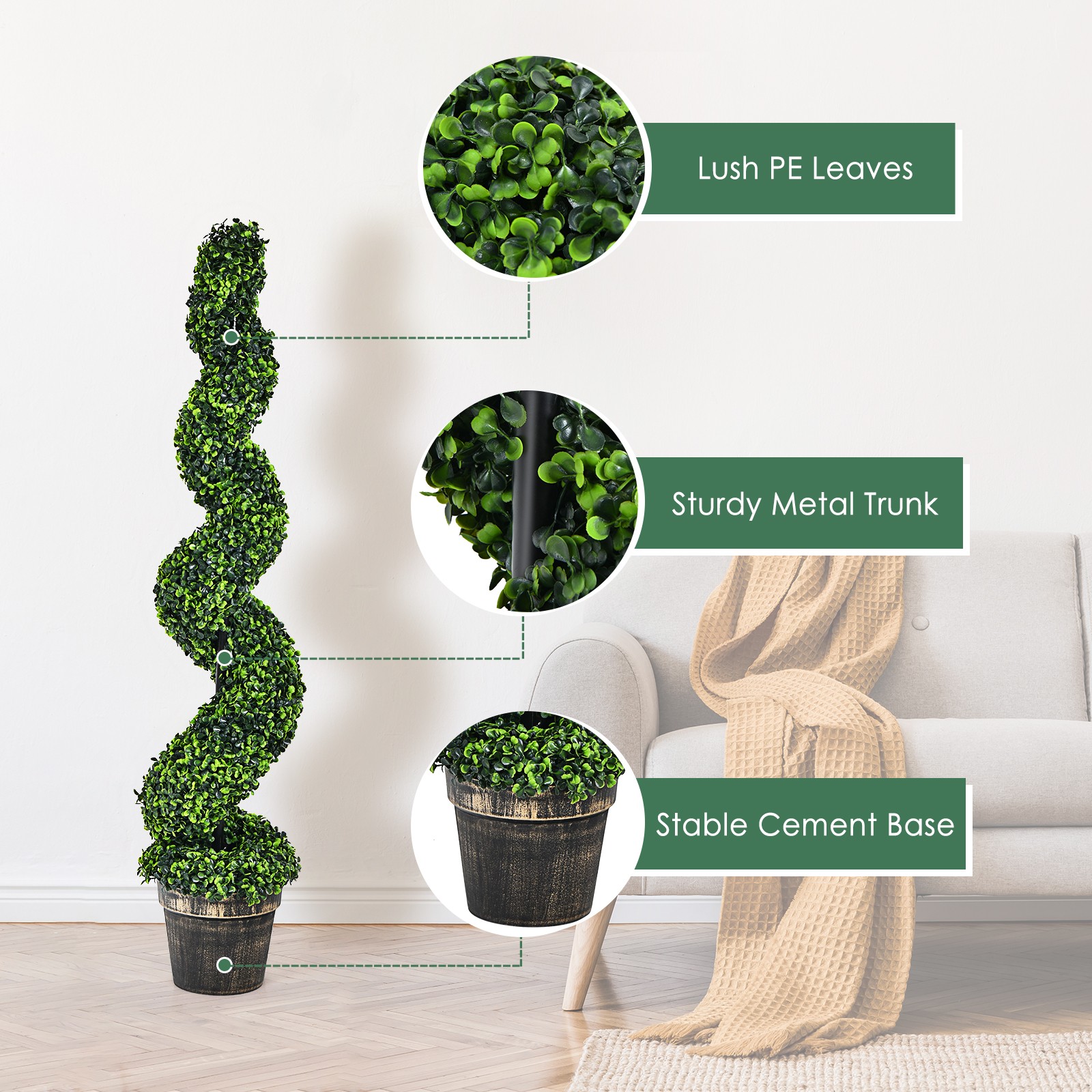 Costway 4Ft 2 Pack Artificial Spiral Boxwood Topiary Tree Indoor Outdoor Decor