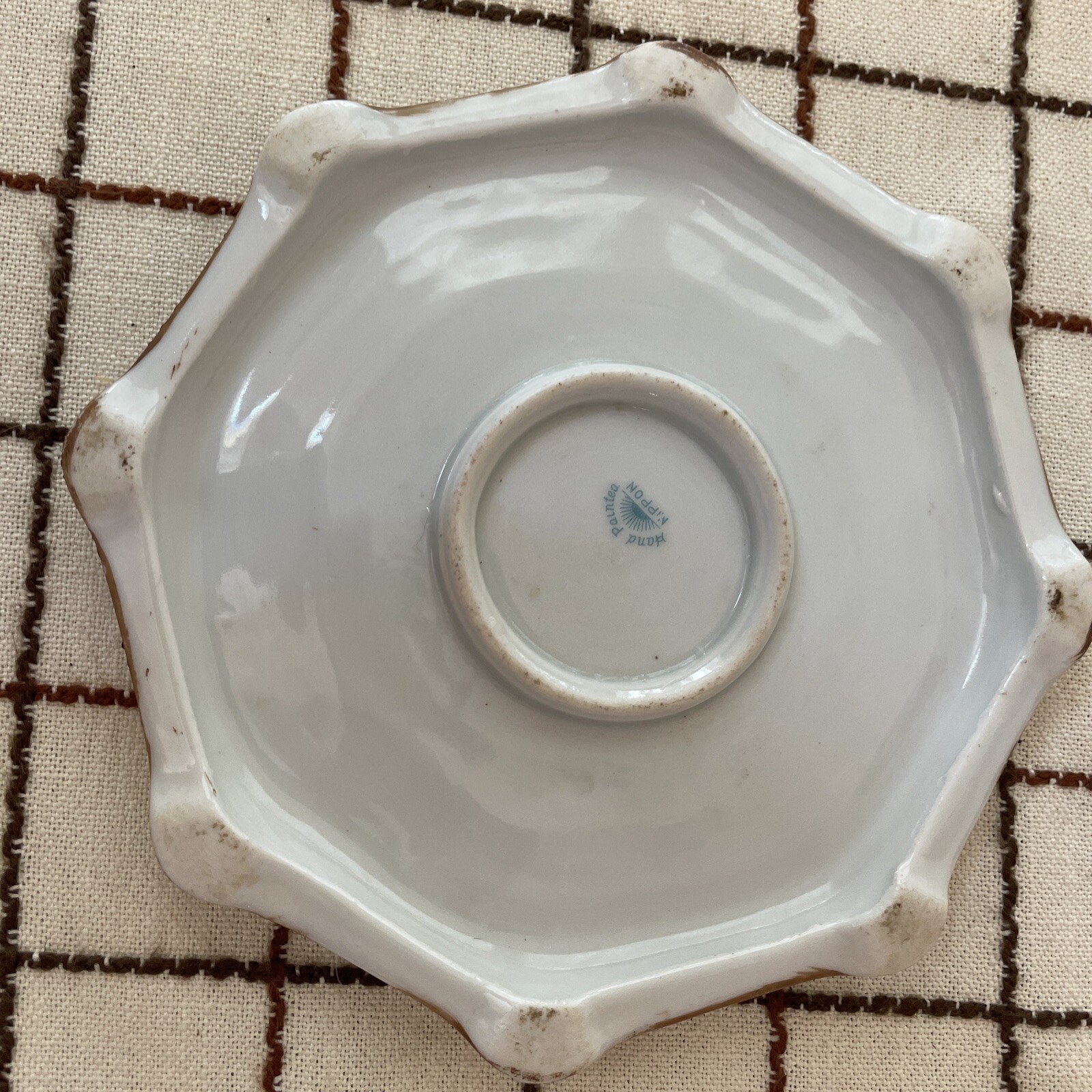 Antique NIPPON porcelain footed Planter Plate Poppy flowers Sun mark