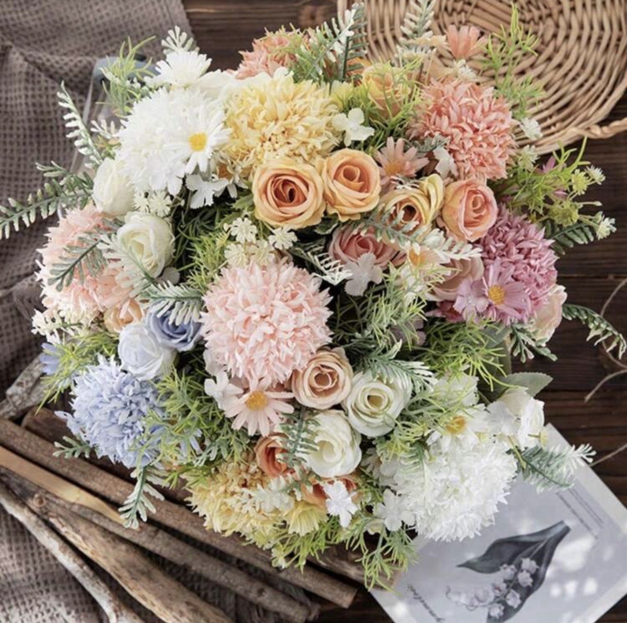 4 Pack Artificial Hydrangea Rose Bouquets 11.6” Silk Flowers Wedding Decor