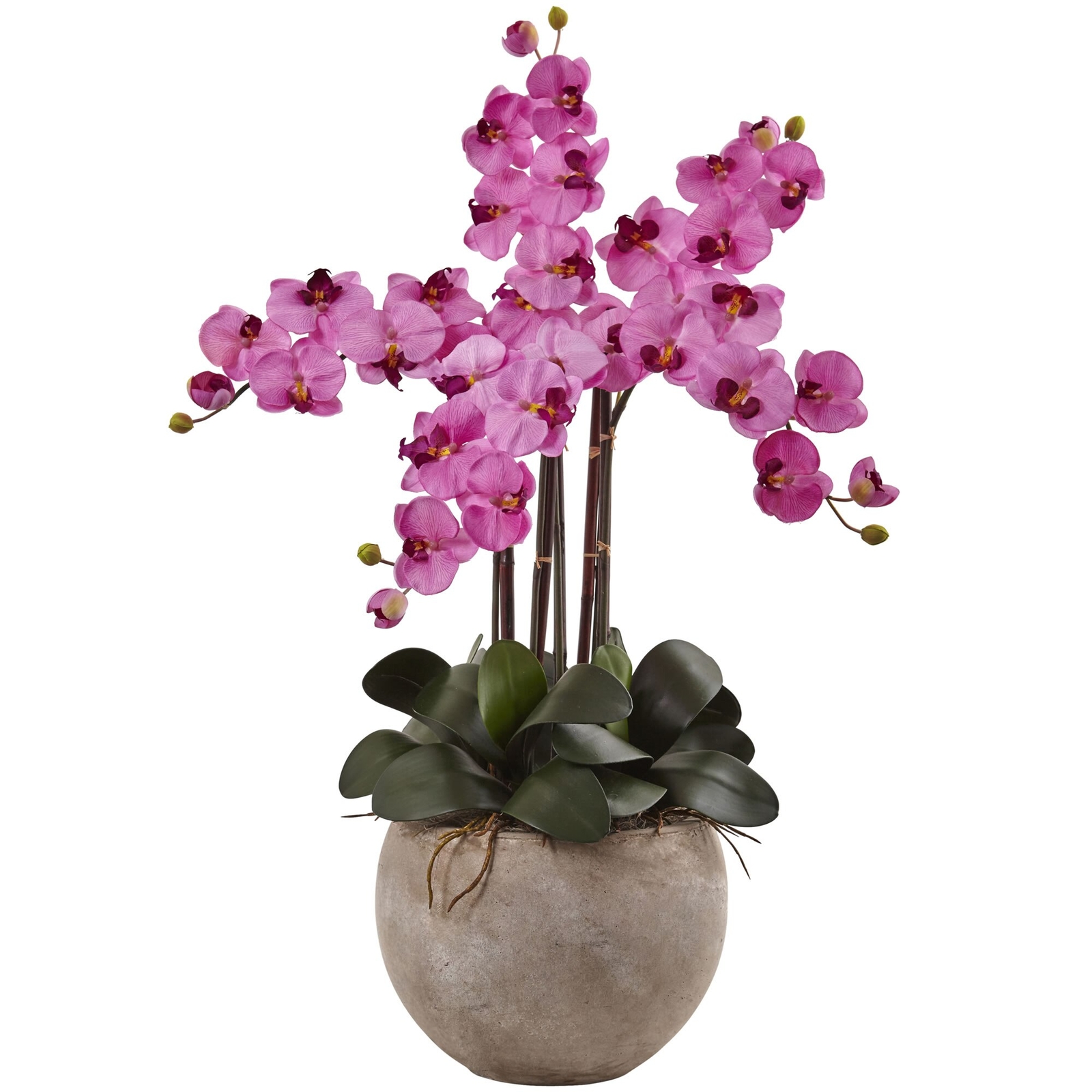 36″ Mauve Pink Phalaenopsis Orchid Arrangement in Sand Colored Bowl Faux Flowers