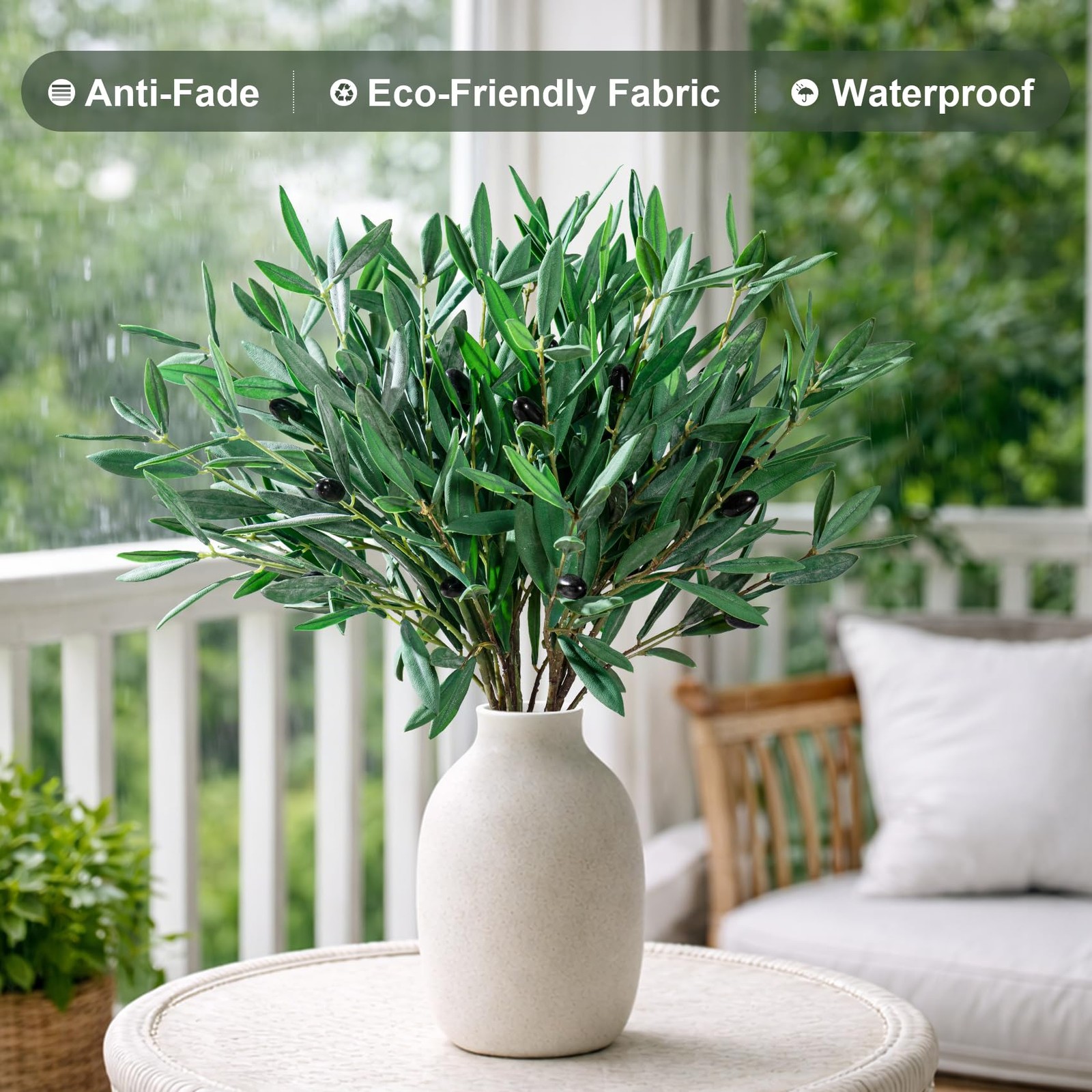 8PCS Premium Artificial Olive Branches for Vases – Realistic PU & Silk Faux G…