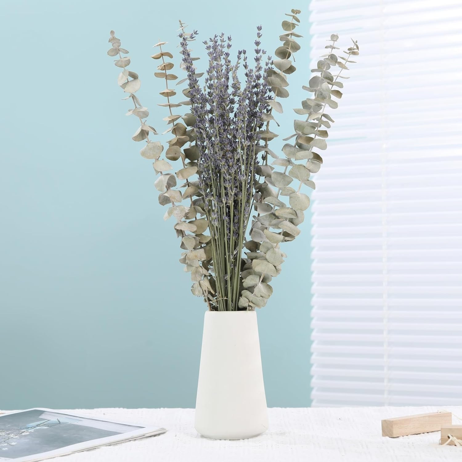 65 PCS Dried Eucalyptus Stems & Lavender Flowers Bundle for Shower, 17” Natural