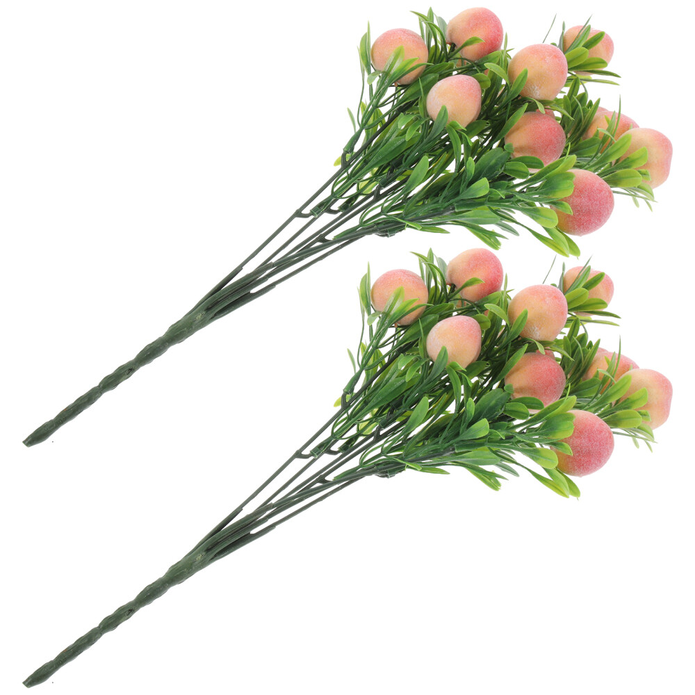 2pc Artificial Peach Tree Stem Branches Fake Fruit Branches Bouquet Decors