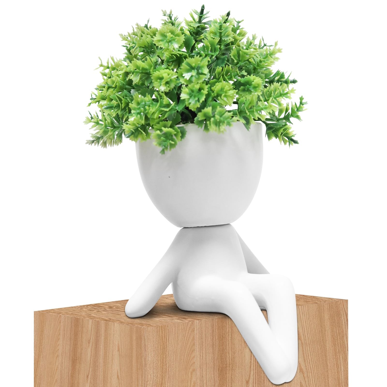 Set Of 1 Succulent In Funny Plant Pot Fake Faux Desktop Greenery Decor